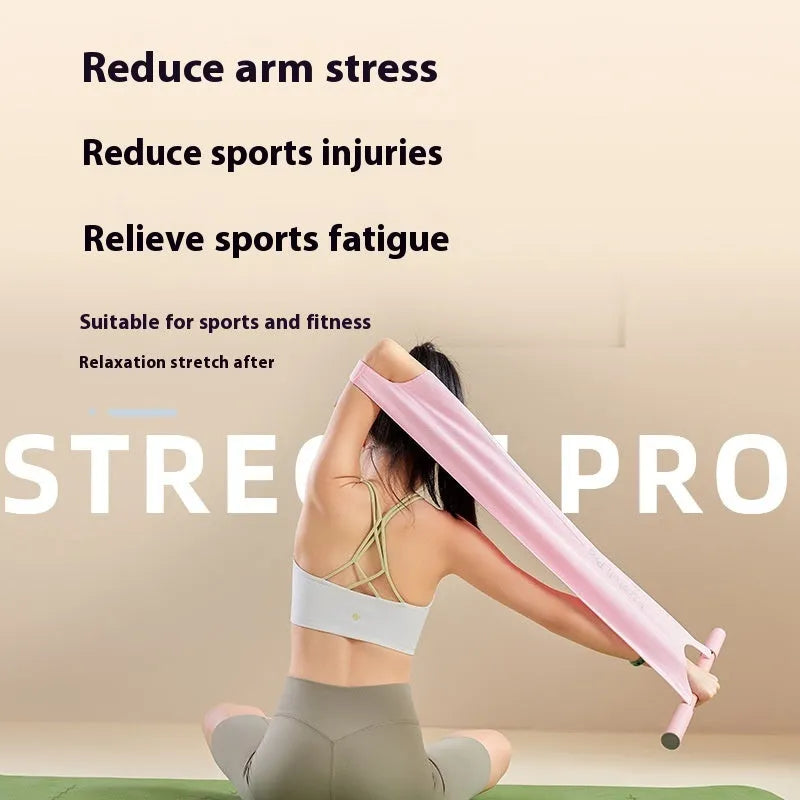 Grey and pink yoga multi-function stretching tool with iron frame for shoulder and hip flexibility exercises.