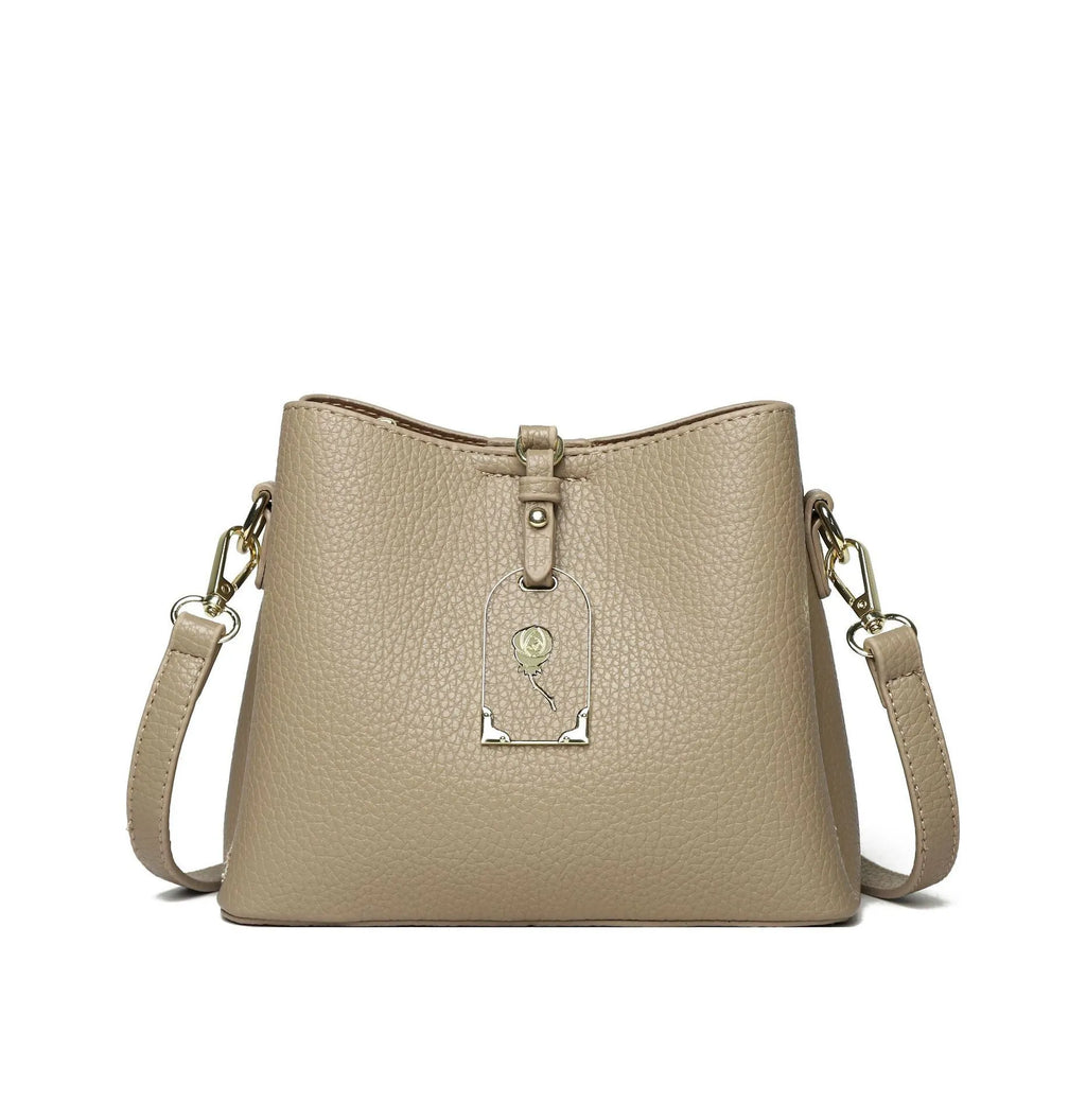 High-texture PU shoulder crossbody bag with sandwich pocket, 21x17x10cm, in brown, khaki, gray, apricot, and black