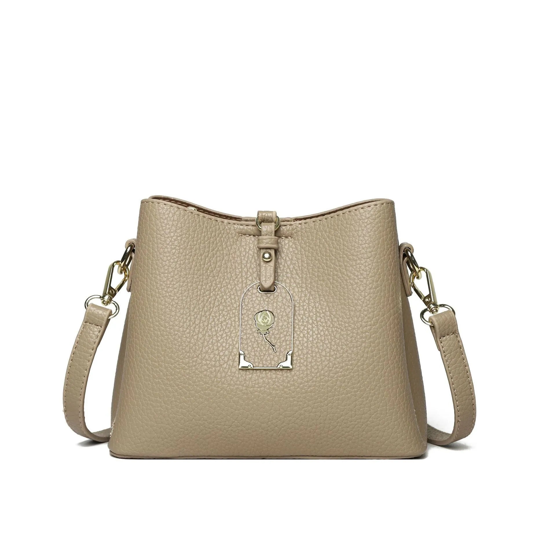 High-texture PU shoulder crossbody bag with sandwich pocket, 21x17x10cm, in brown, khaki, gray, apricot, and black
