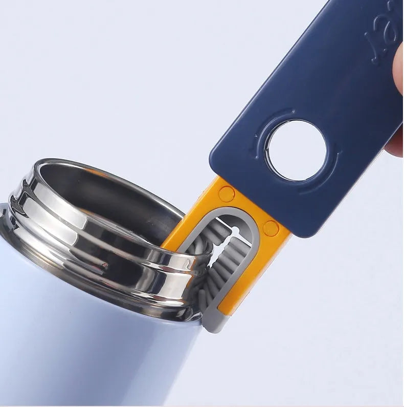 Blue and grey 4-in-1 multifunctional cup cleaning brush set with U-shaped silicone head and gap cleaning tools