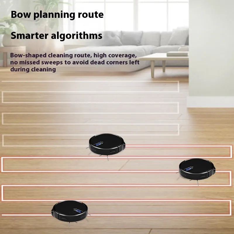 White or black automatic recharge sweeping robot for household floor cleaning.
