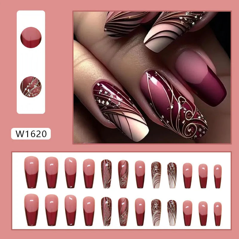 French line pattern removable nail stickers with adhesive glue in 24-piece pack