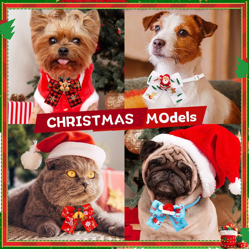 Red and green Christmas pet bow tie with British-style design for dogs and cats