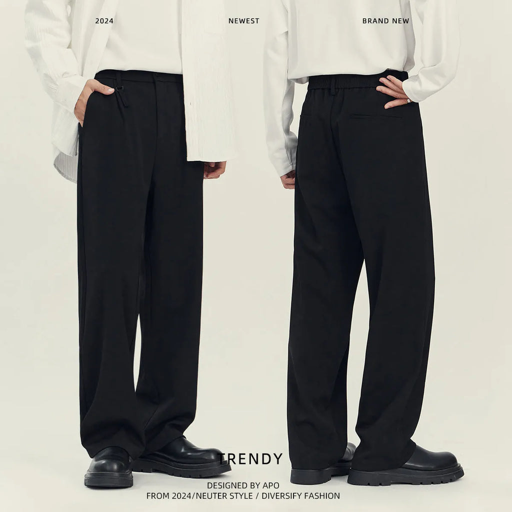 Business casual draping suit pants in straight leg fit with polyester blend fabric