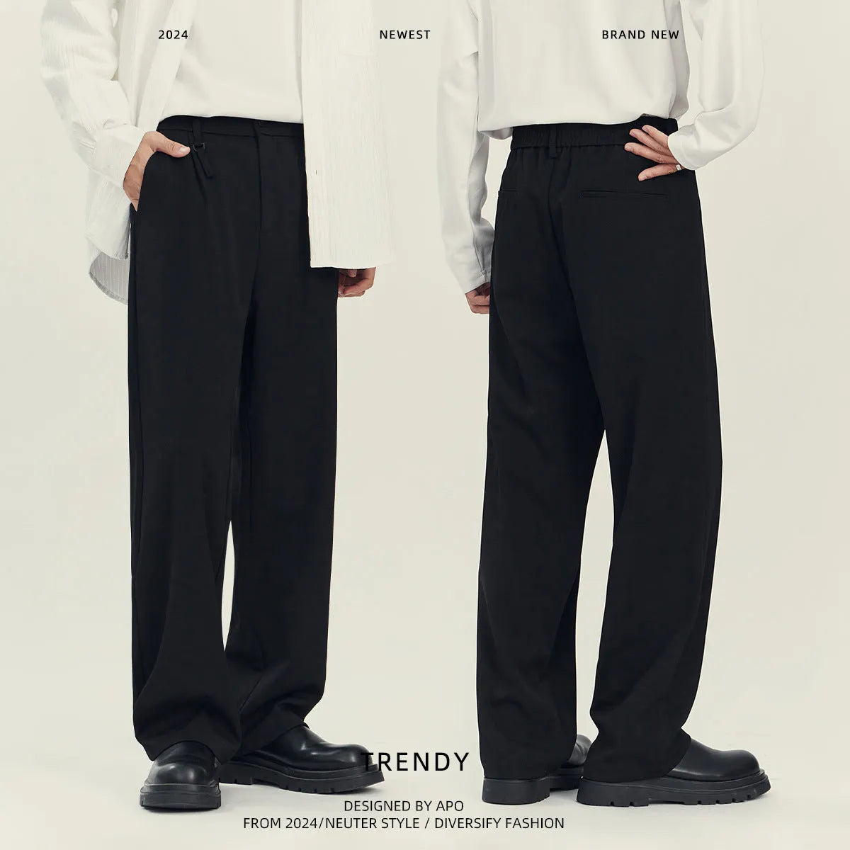 Business casual draping suit pants in straight leg fit with polyester blend fabric
