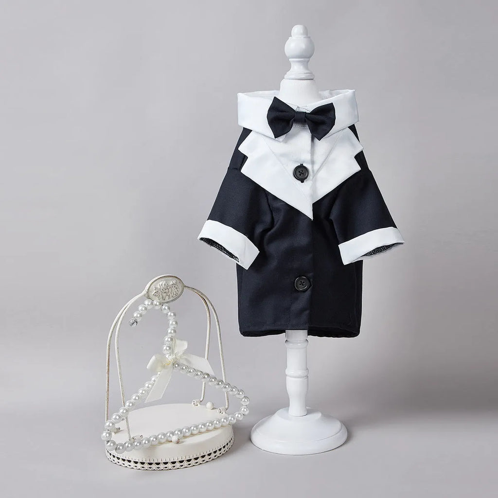 Chinese-style gentleman four-legged suit wedding dress for dogs in polyester fabric