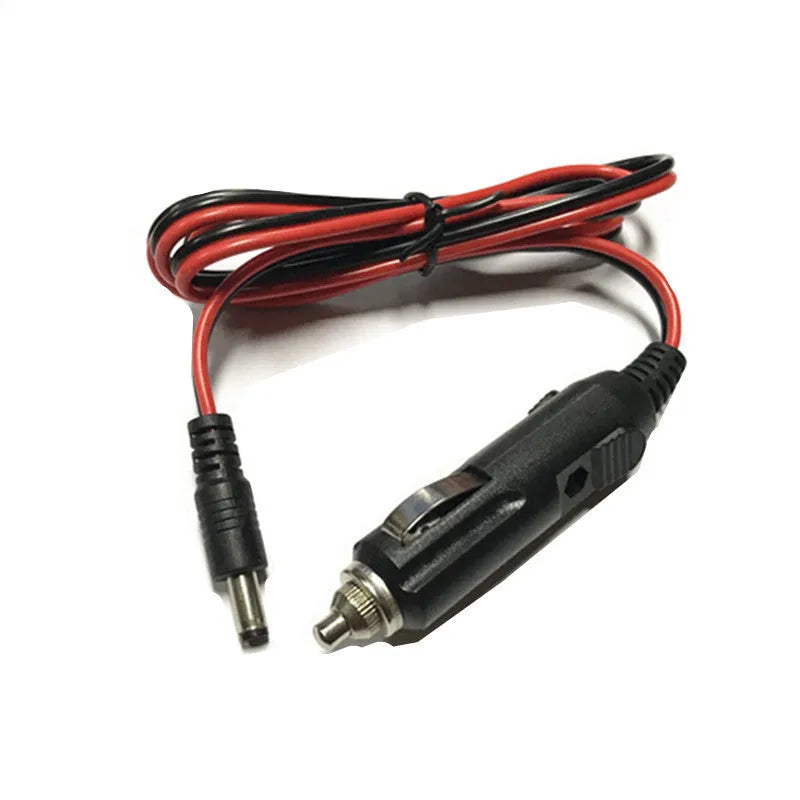Black 12V car cigarette lighter to DC power cable with fuse and indicator light.