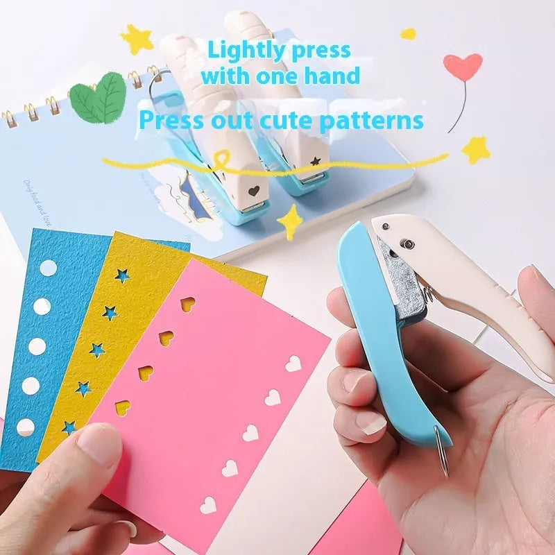 Small manual craft punching machine with interchangeable Love, Star, 4mm and 6mm round punch heads.