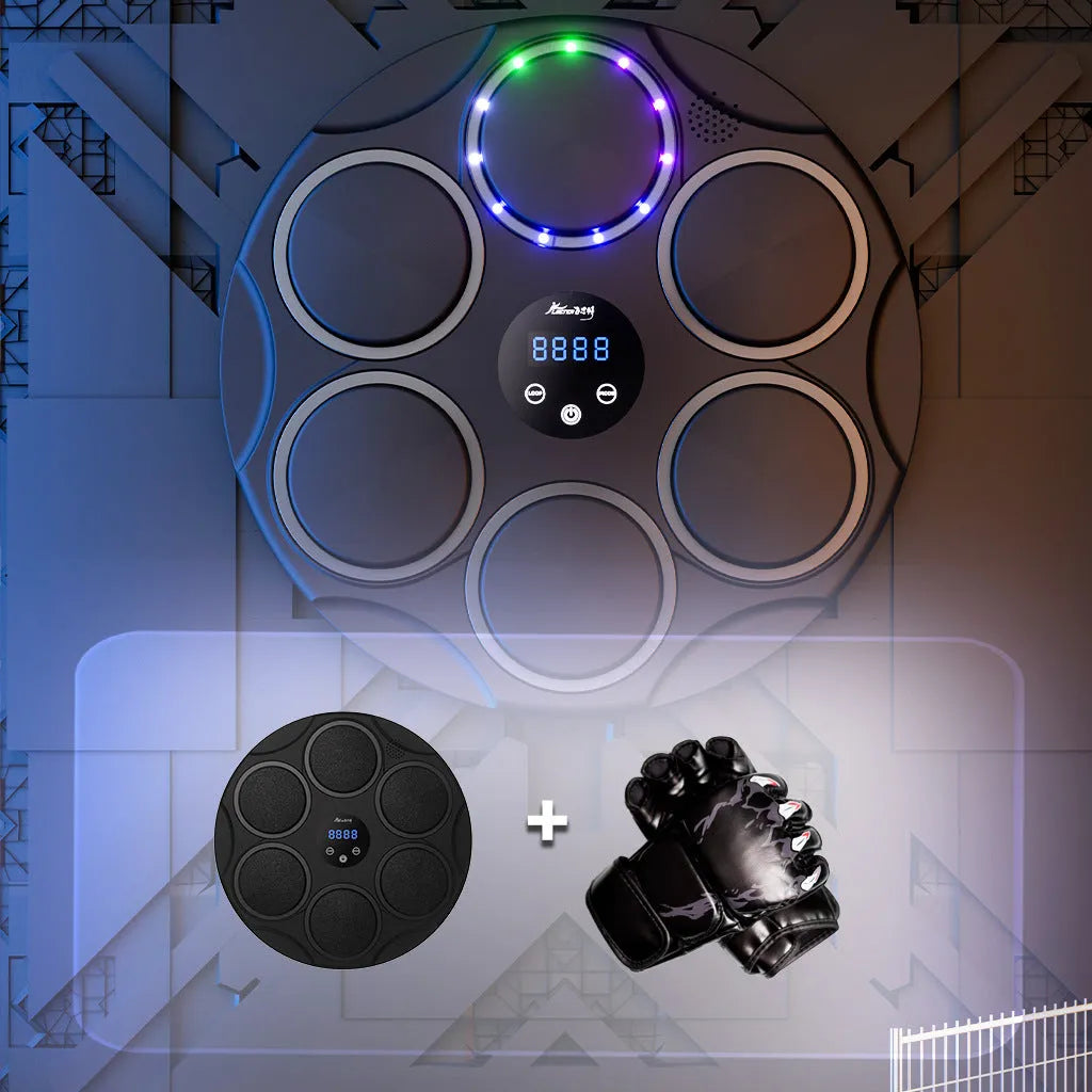 Black Bluetooth boxing target with coloured LED lights and wall mount