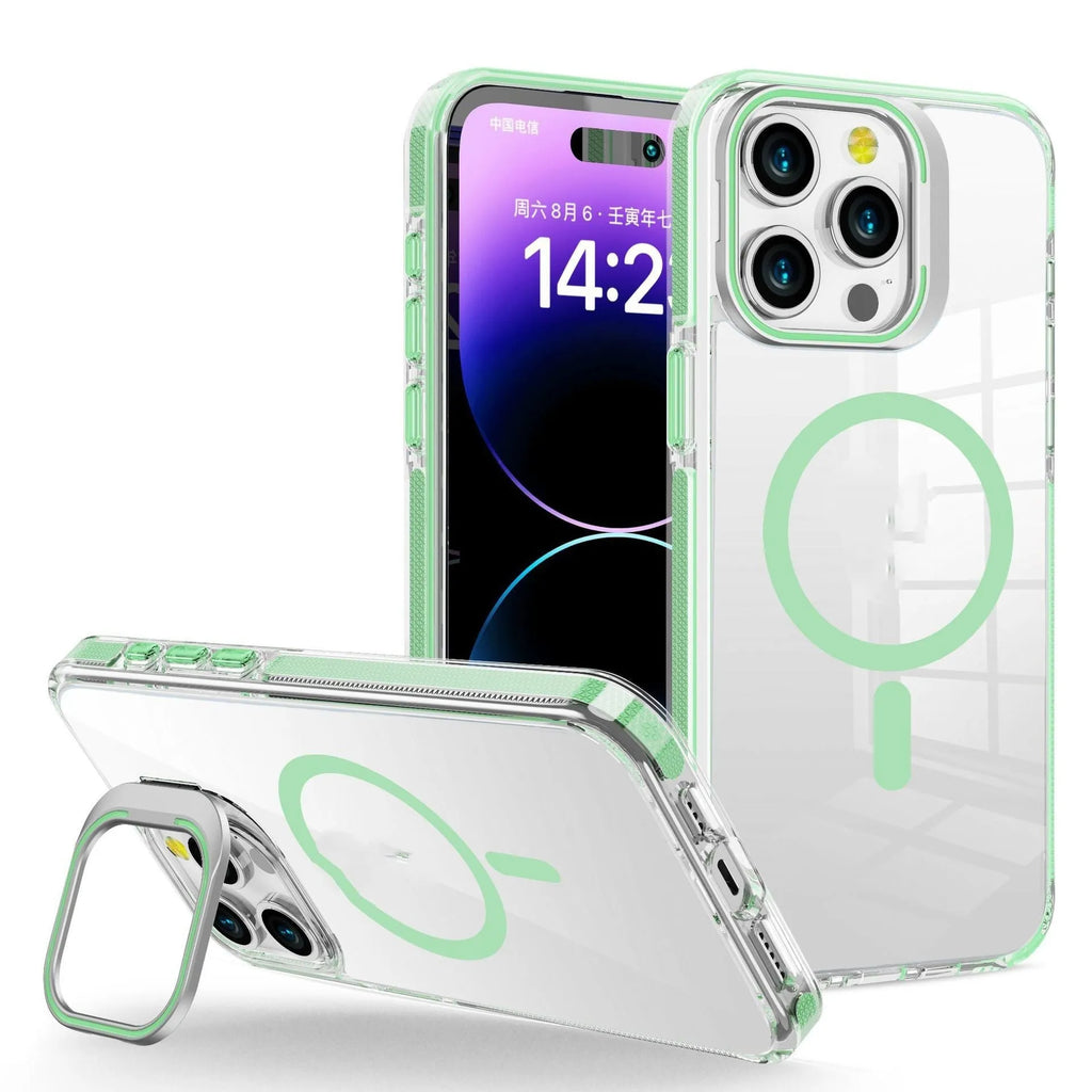 Transparent acrylic phone case with metal bracket and magnetic suction for iPhone 13 Pro Max