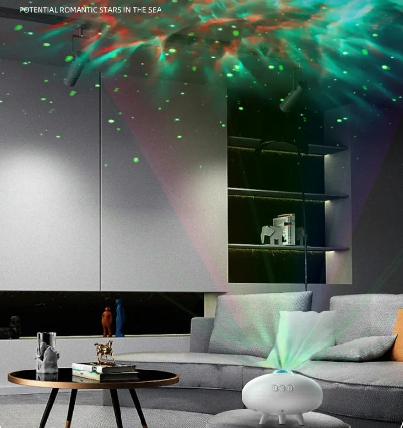 White ABS UFO star light projection lamp with USB power and colourful star projection