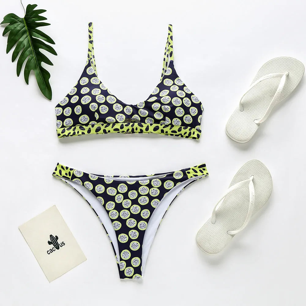 Women's adjustable-strap bikini swimsuit in red and white stripes or black and white polka dots