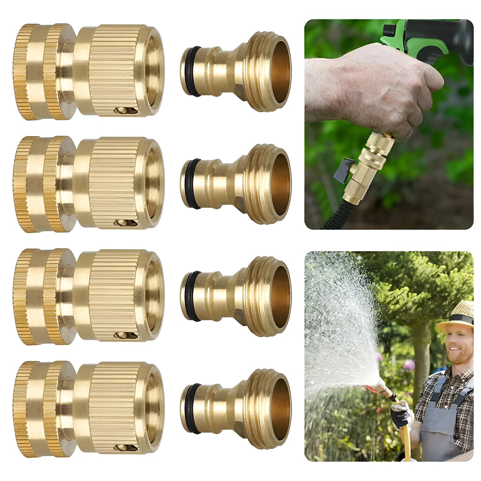 Brass male and female 3/4 inch water pipe connectors for garden hose