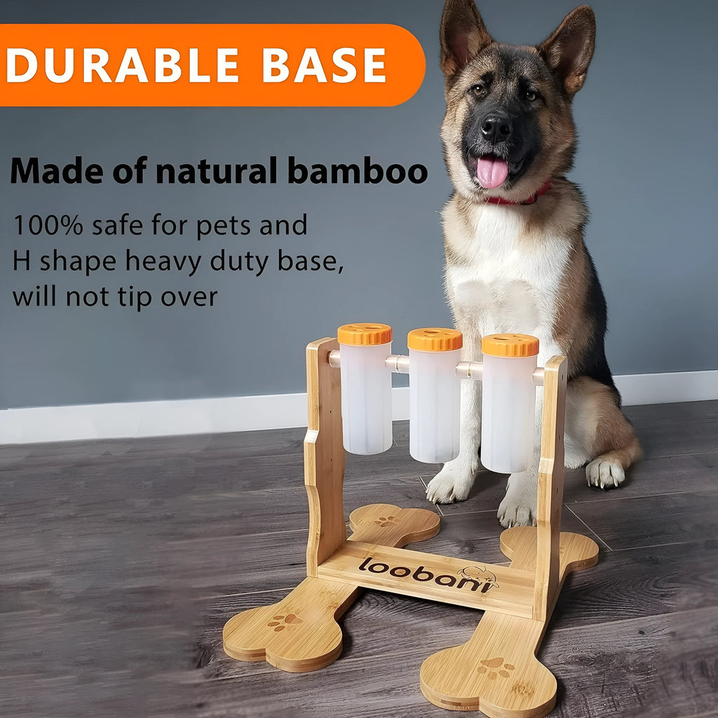 Wood colour wooden interactive dog puzzle feeder toy with dimensions 31x30x20cm