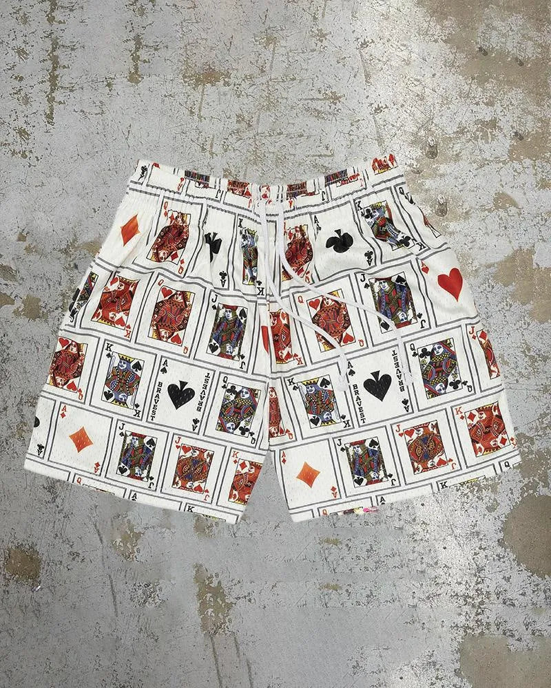 Men's loose fit beach shorts with digital print pattern in milk silk polyester fabric