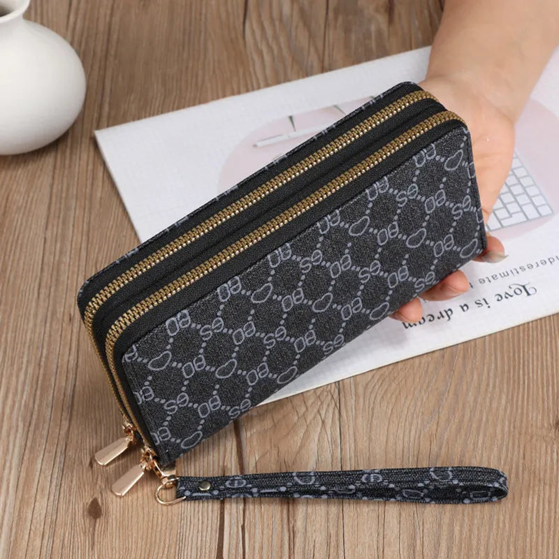 European retro style PU leather wallet clutch with mobile phone bag and coin purse compartments in black colour