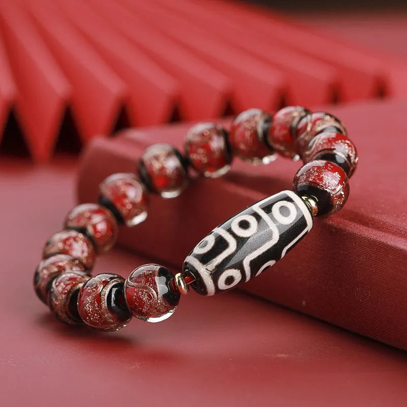 Chinese style coloured glaze bracelet with snake lucky beads in colourful glaze finish