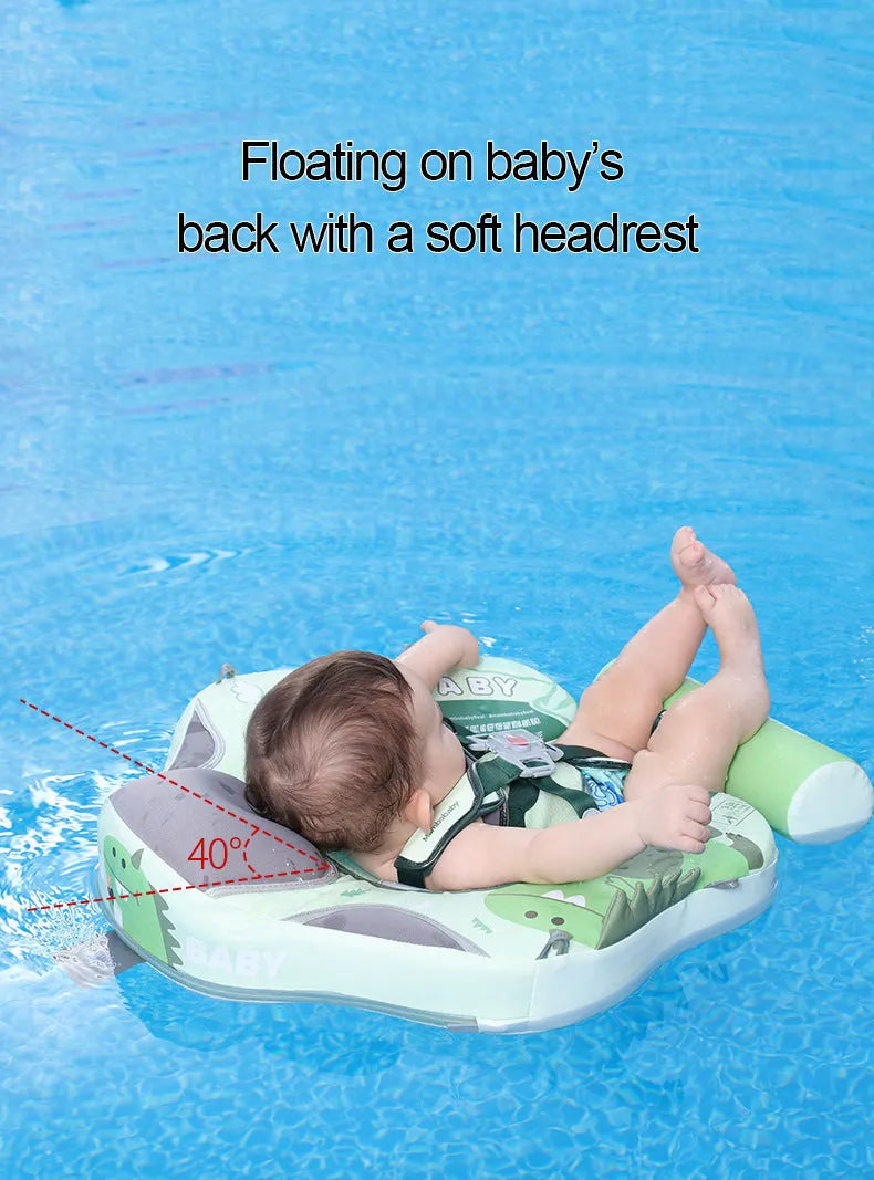 Dinosaur-themed inflatable baby swimming ring with sun shade in green colour