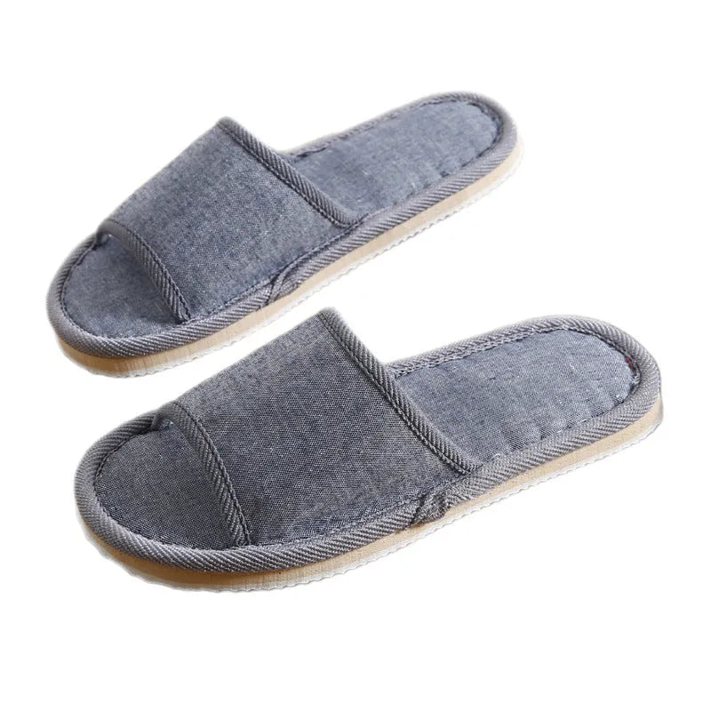 Couples indoor slippers solid colour anti-slip EVA sole open toe cloth cover beige