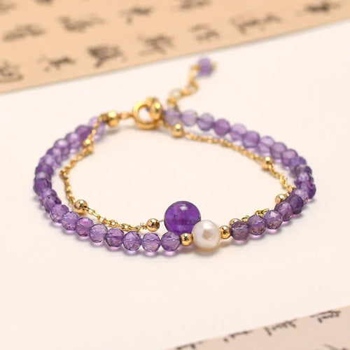 Amethyst Chinese-style crystal women's bracelet with electroplated finish and diamond-shaped stones