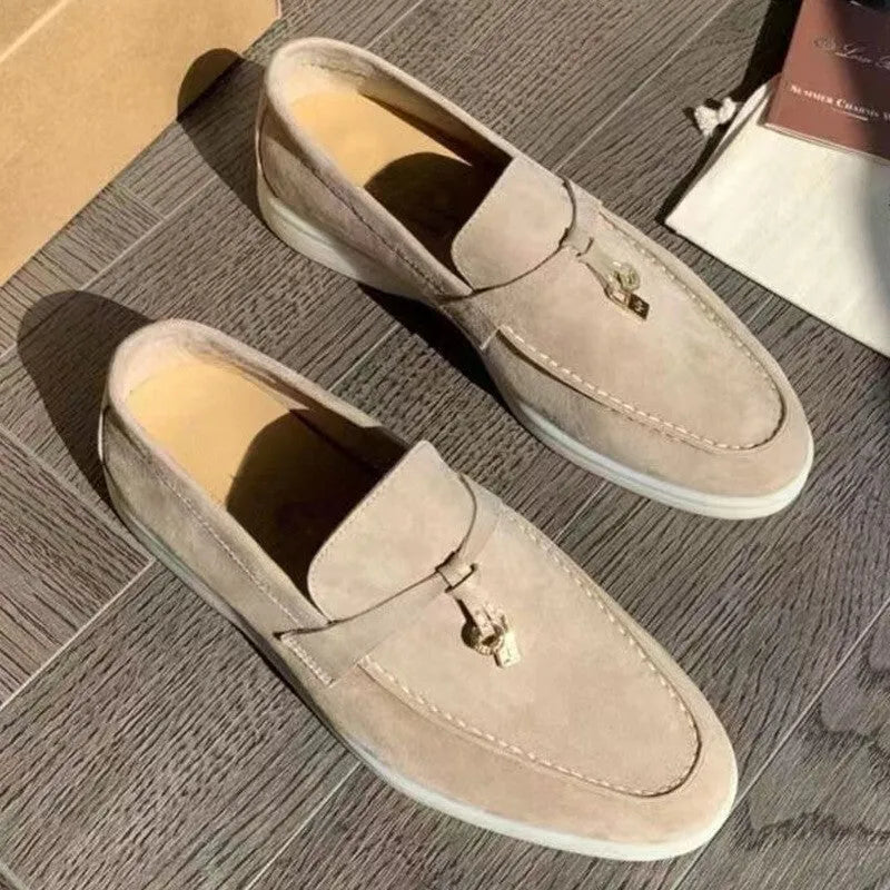 Gommino slip-on loafers with rubber sole and high-top design in neutral colours