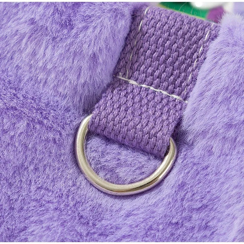 Autumn winter dog hoodie with cute bear design and scarf in pink or purple, sizes XS to XXL