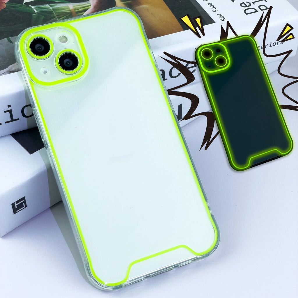Glow in the dark Christmas soft TPU phone case for iPhone on a dark background, showing green colour.