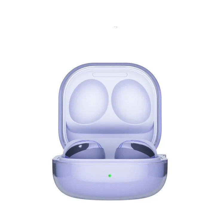 Transparent Bluetooth earphone case in clamshell design with plastic moulding construction
