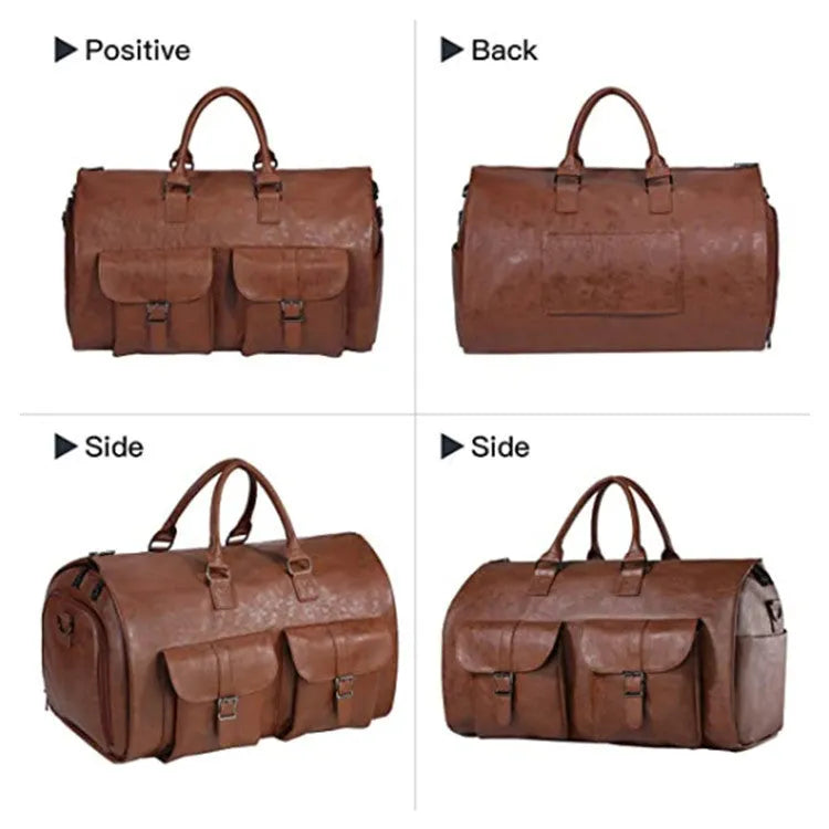 Convertible travel clothing carry-on luggage bag in waterproof PU leather, solid colour, 36-55L capacity