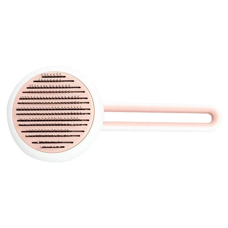 Blue automatic pet grooming comb with round brush head and ergonomic handle
