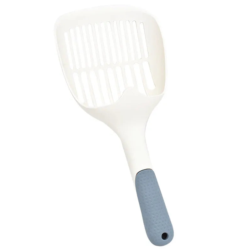 Large white plastic cat litter scoop with a deep bowl and multiple drainage holes.