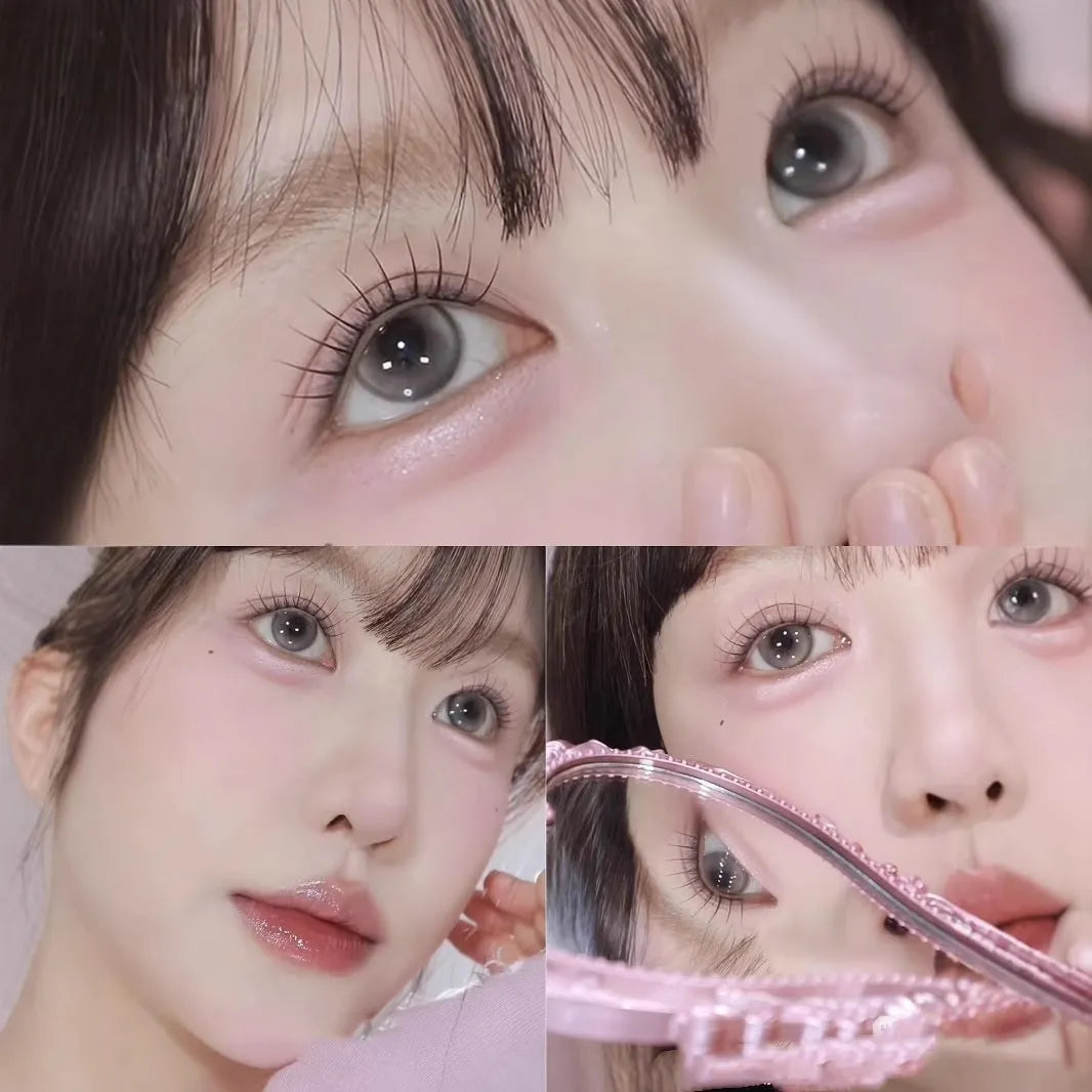 Pack of natural style reusable false eyelash clusters on a strip with adhesive and tweezers.