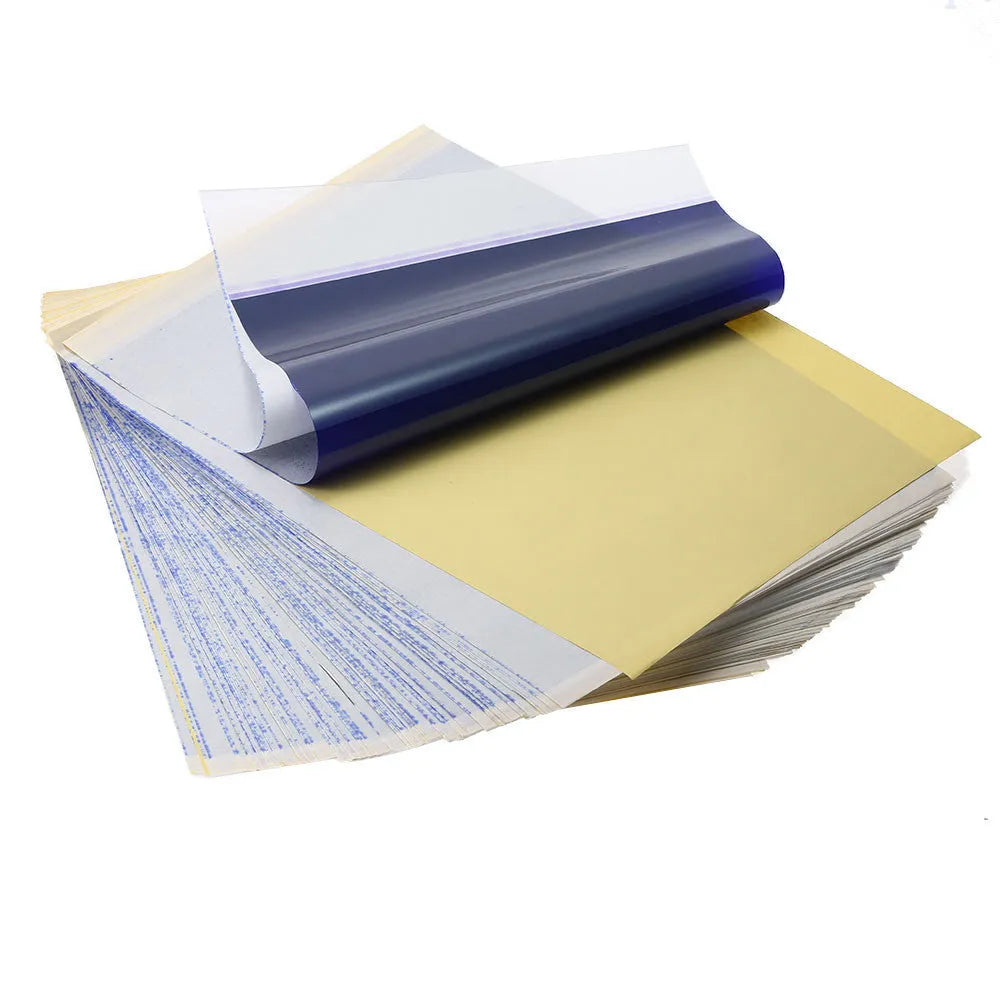 A4 tattoo stencil transfer paper pack with transfer paste gel for skin application.
