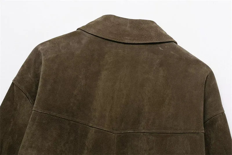 Women's picture colour PU jacket in Japanese Korean casual style on a hanger.
