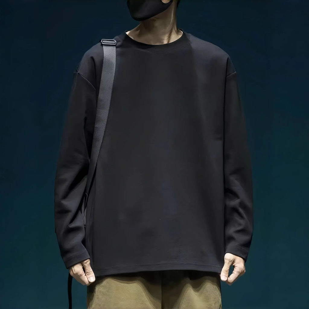 Men's round neck thickened pure cotton solid colour long sleeve bottoming shirt loose fit daily undershirt