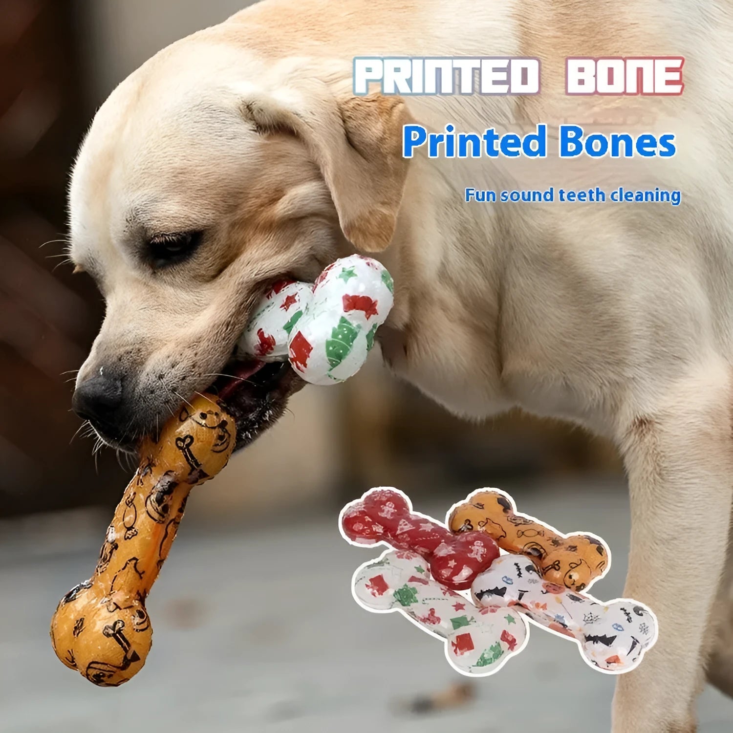 Printed bone-shaped dog toy in red and orange seasonal colours