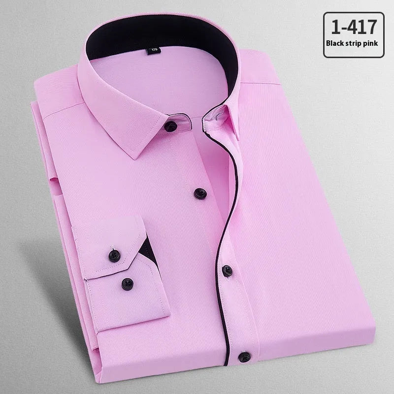 Men's long sleeve flax business shirt in pink diagonal pattern or solid red colour