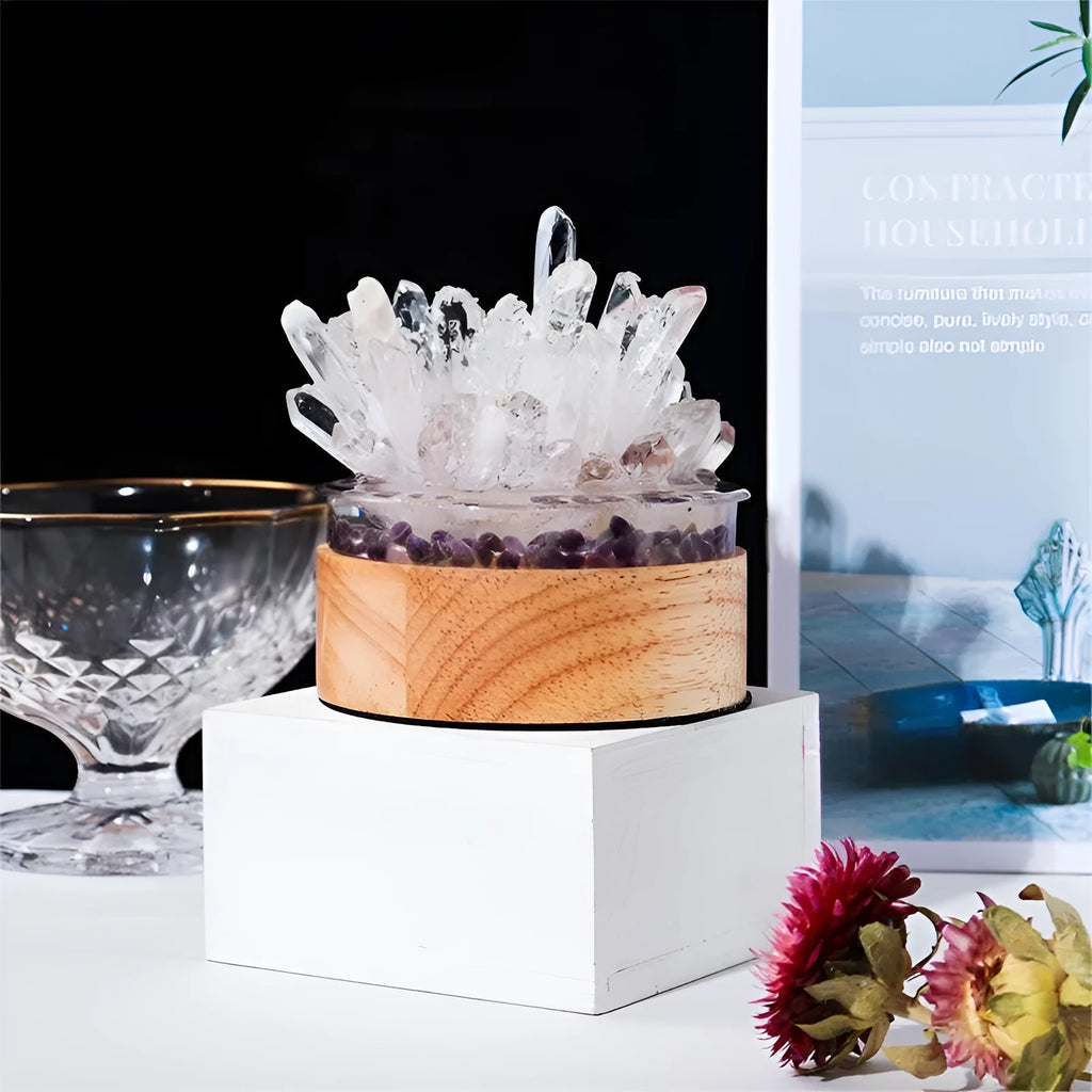 White crystal single crystal small night light with USB cable, natural mineral aggregate, 10 x 8.5 cm