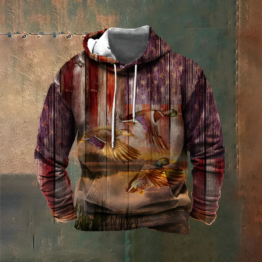 Printed polyester hooded sweater in loose fit with long sleeves, autumn winter style