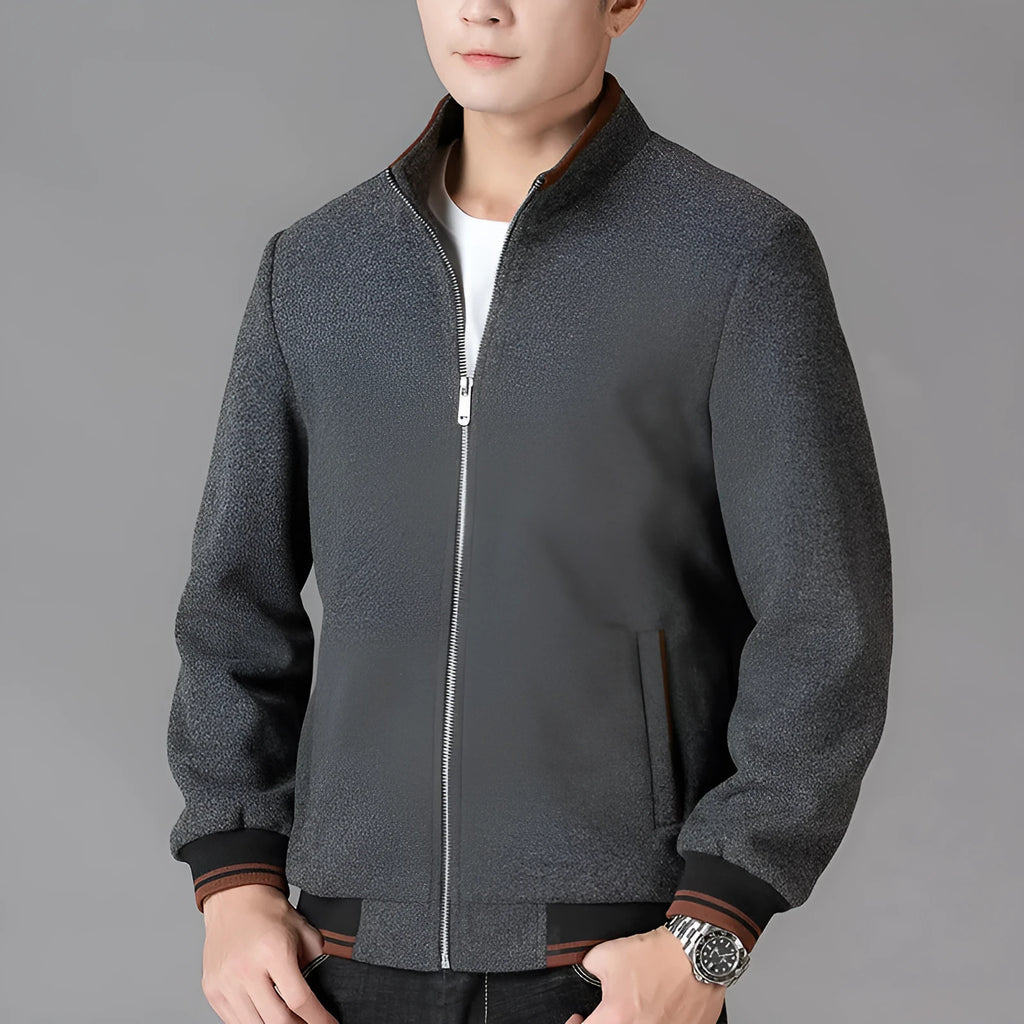 Men's grey sports-style fleece coat with long sleeves and a stick pocket