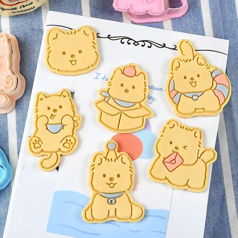 Three-dimensional puppy cartoon biscuit mould with birthday hat design for baking dog-themed cookies