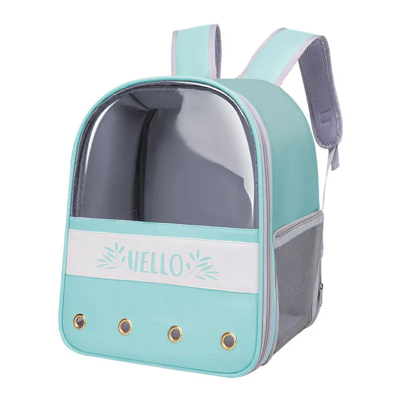 Colorblock English Macaron pet backpack in khaki with Oxford cloth construction and shoulder straps