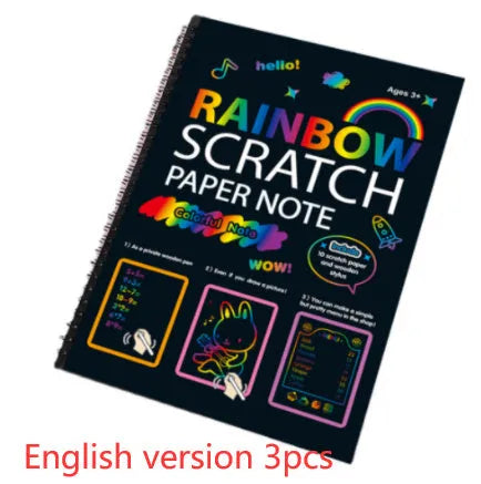 Children's large scratch art paper sheets 26x19cm with colourful puzzle designs for DIY scraping painting