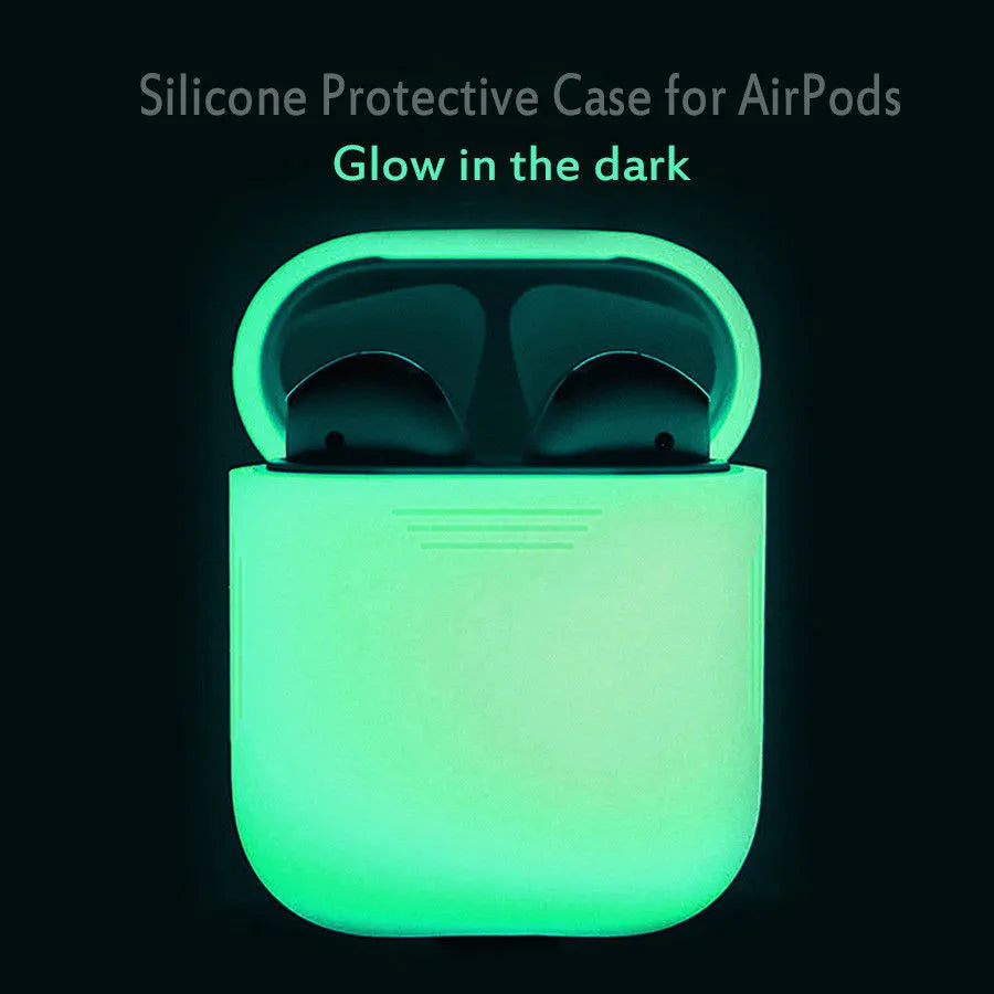 Glow-in-the-dark silicone flip-top protective case for Apple AirPods in a solid luminous colour.
