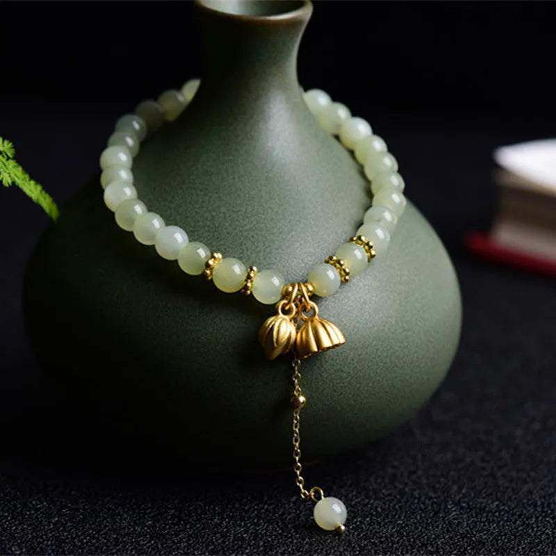 Two Shihuan natural Hetian Jade bracelet with fu character and constellation detailing in 6mm size