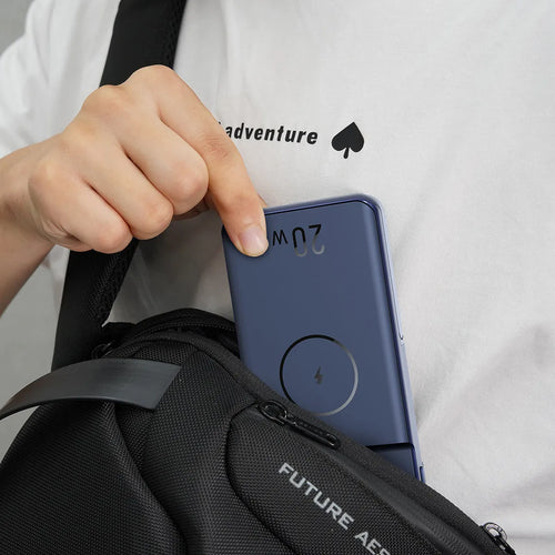 Black industrial style 10000mAh magnetic wireless power bank with bracket