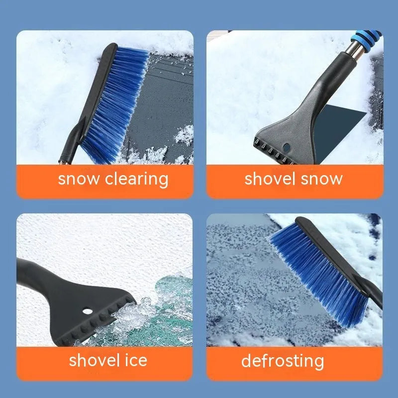 Yellow telescopic car snow brush and ice scraper with long handle for clearing vehicle roofs and windscreens