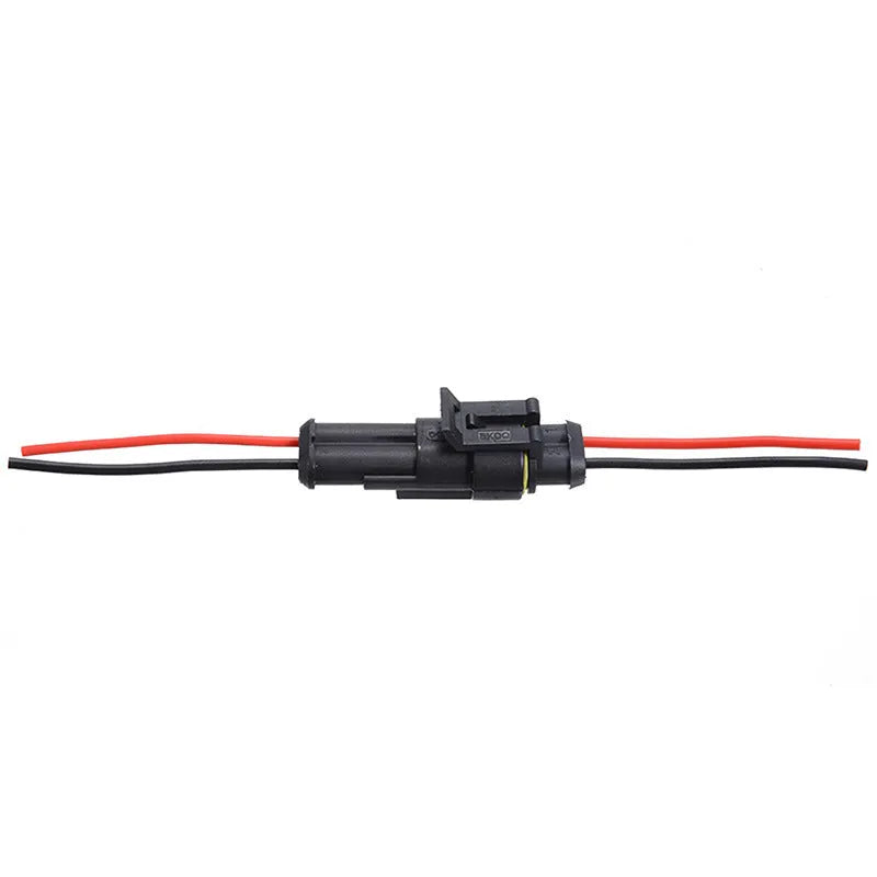 2-pin car waterproof wire connector plug socket 7cm cable copper black 10 pack