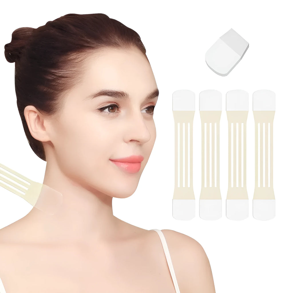 V27 neck lifting tape skin colour set with four lifting belts and twenty adhesive patches for neck support