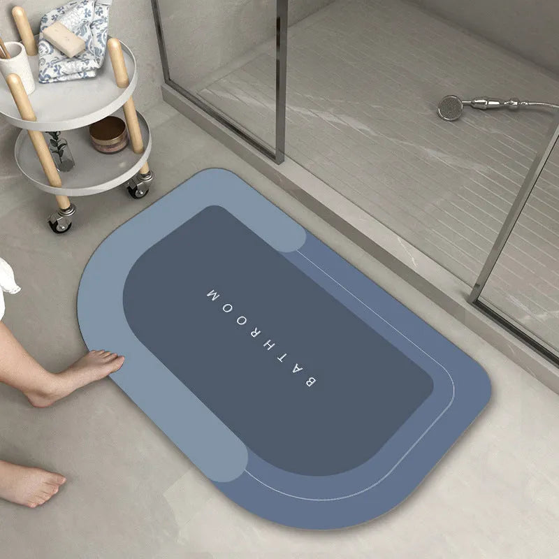 Machine woven bathroom floor mat in blended material showing oval and rectangle shape options